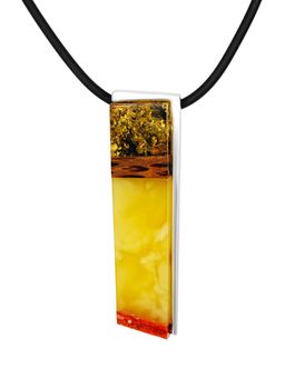 Оригинальный кулон Индонезия с янтарём и деревом на шнурке