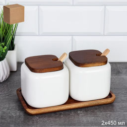 Набор для специй 2 предмета с ложкой 450 мл / CF445-2 /уп 36/ на подставке