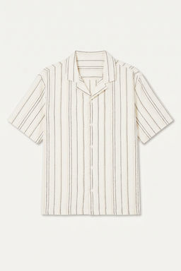 %100 Pamuk Boxy Fit K_sa Kollu _izgili G_mlek