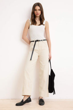Ekru Yuksek Bel Dikis Detayl? Barrel Jeans TWOSS26JE00303