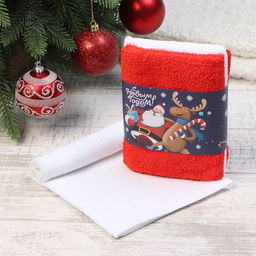 Набор новогодних махровых полотенец Этель. Новогодний дуэт, 30?30 см - 3 штуки, хлопок 100%