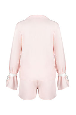 Trendyolmilla Ekru Baglamal?/Kurdele/Fiyonklu ve Biyeli Viskon Sortlu Dokuma Pijama Tak?m? THMSS24PT00047  фото 8