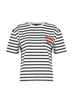 TRENDYOLMILLA K?rm?z? Cizgili Slogan Nak?s Detayl? Relaxed/Rahat Kesim Orme T-Shirt TWOSS24TS00053  фото 7