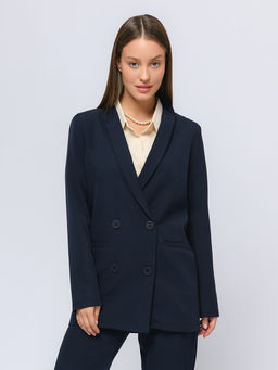 Жакет темно-синего цвета с отложным воротником и длинными рукавами - 1001dress фото 2