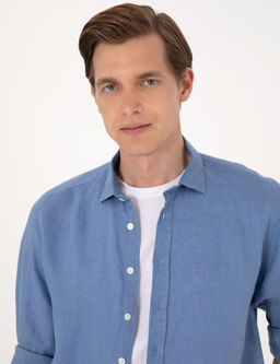 Mavi %100 Keten Regular Fit Uzunkollu G_mlek - Pierre cardin фото 9