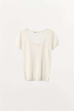 CHUNKY KNIT T-SHIRT WITH SATIN BOW - Zara фото 4