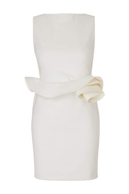 Beyaz Gul Detayl? Astarl? Dokuma K?sa / Mini Elbise TPRSS26EL00099