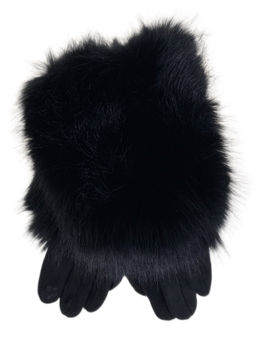 Утепленные женские перчатки с мехом , цвет черный