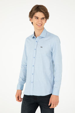 Мужская темно-синяя базовая рубашка с длинным рукавом