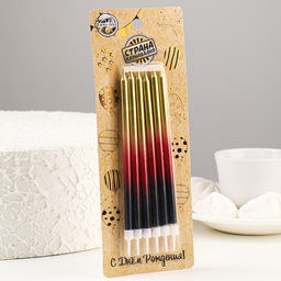 Свечи в торт Ройс. Градиент, 6 шт, высокие, 13 см, чёрный, бордовый, золотой - Страна карнавалия фото 2