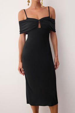 Siyah Duz Aksesuar Detayl? Orme Sandy Midi Astars?z Kokteyl Elbise TPRAW26EL00000 - Trendyolmilla фото 3