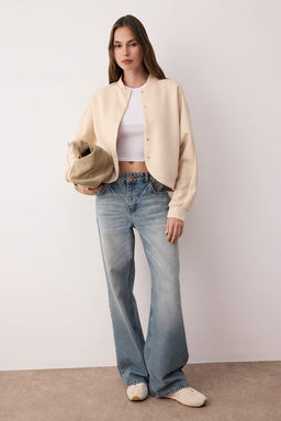 Tas Dik Yaka Mevsimlik C?tc?l? Oversize/Genis Kal?p Orme Bomber Ceket TWOAW26CE00046 - Trendyolmilla фото 2