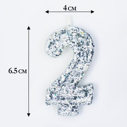 Свеча в торт Блестки, цифра 2, серебро, 5,5 см - Страна карнавалия фото 2