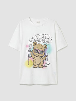 Bisiklet Yaka Bask?l? K?z ?ocuk Ti??rt