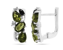 Серьги из серебра оливковая шпинель, синт.сапфир, Лиана