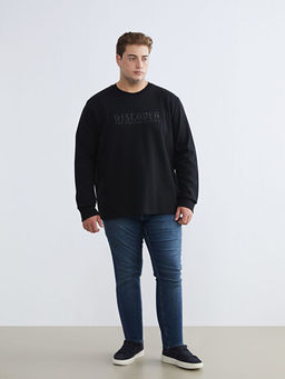 B?y?k Beden Bisiklet Yaka Bask?l? Erkek Sweatshirt