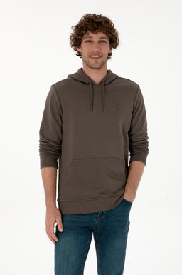 Erkek Vizon Basic Sweatshirt Sepette S_rpriz _ndirim