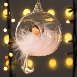 Цена за 4 шт. Фигурка - подвеска «Ангелочек-принцесса, розовый пушок, в шарике», ёлочная игрушка, 9×8×10 см