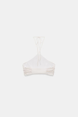 TOP CROP HALTER CUADRO VICHY / Crudo / Beige - Zara фото 6