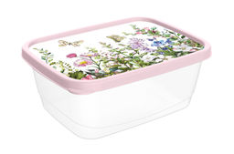 Цена за 2 шт. Контейнер для продуктов прямоугольный 0,85л с декором "Цветущий луг" (светло-розовый) 223110907/01