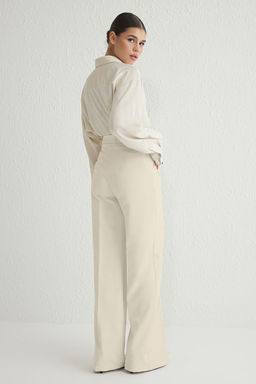 Ekru Pilili Wide Leg/Genis Paca Dokuma Pantolon TWOAW25PL00109 Palazzo