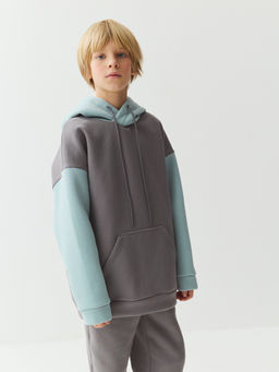 Худи колор блок Графит/Турмалин утепленное 7+ - Bungly фото 2