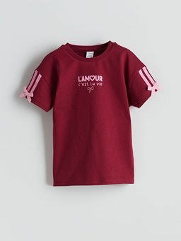 Bisiklet Yaka Bask?l? K?z ?ocuk Ti??rt 2li