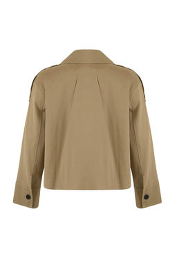 Bej Regular Buyuk Beden Dik Yaka Kemerli Kruvaze Kapama K?sa Trenckot TWOSS26BM00004 - Trendyolmilla фото 8