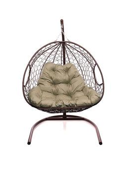 Кресло - кокон подвесное «Для двоих», 126×73×193 см, с искусственным ротангом, коричневое, с бежевой подушкой