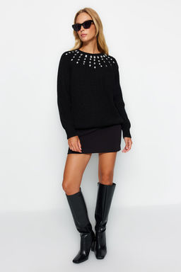 Ekru Yumusak Dokulu Mucevherli Triko Kazak TWOAW24KZ00685 - Trendyolmilla фото 9