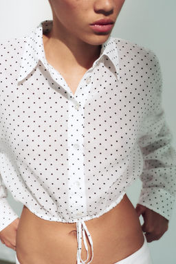 CAMISA GASA CROP CORD?N AJUSTABLE LUNARES / Negro / Blanco