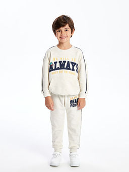 Bisiklet Yaka Bask?l? Erkek ?ocuk Sweatshirt