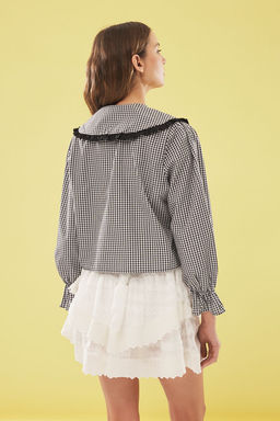 TRENDYOLMILLA Siyah Buyuk Yaka Detayl? Potikare Desen Regular Normal Kal?p Dokuma Gomlek TWOSS25GO00077 фото 5