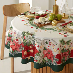 Скатерть Этель Рождественский венок, d=150 см, 100% хл, саржа 190 г/м2