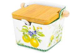 Банка для сыпучих продуктов 300 мл 12*9,5*9 см Лимоны с откидной бамбук.крышкой NEW BONE CHINA