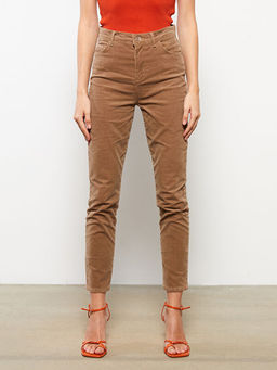 Normal Bel Dar Fit D?z Kadife Kad?n Pantolon