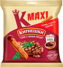 Цена за 5 шт.Кириешки Maxi, сухарики со вкусом стейка с черным перцем и соусом барбекю Calve, 75 г  фото 2