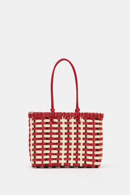 BOLSO MINI SHOPPER EFECTO TRENZADO / Rojo - Zara фото 7