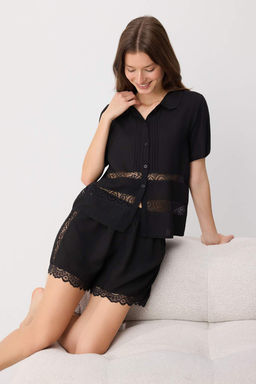 Siyah More Sustainable Solmayan Siyahlar Viskon Dokuma Pijama Tak?m? THMSS26PT00227