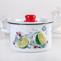 Кастрюля эмалированная «Рябина», 2.9 л, d=20 см, с крышкой, и, деколь, МИКС, ручка МИКС