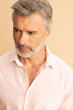 Рубашка обычного кроя с длинными рукавами из смесового льна - Defacto фото 4