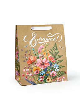 Цена за 2 шт. Пакет подарочный крафтовый 8 марта, ML 23?11.5?27 см