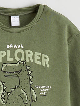 Dinozor Bask?l? Erkek Bebek Sweatshirt