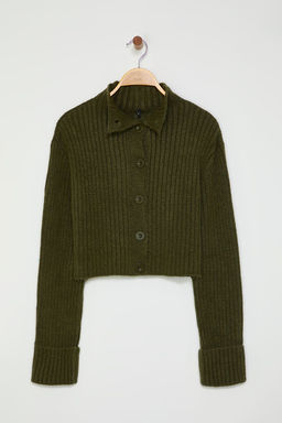 Haki Crop Yumusak Dokulu Dik Yaka Triko H?rka TWOAW22HI0174