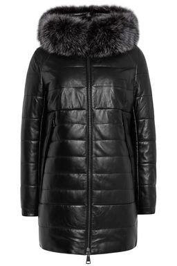 DPX72FW17 ЖЕНСКАЯ КУРТКА ИЗ НАТУРАЛЬНОЙ КОЖИ НА СИНТЕПОНЕ СО СЪЕМНЫМ МЕХОМ ПЕСЦА НА КАПЮШОНЕ