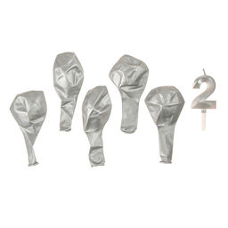 Свеча для торта, цифра 2 + воздушные шары, 5 шт, серебро - Страна карнавалия фото 3