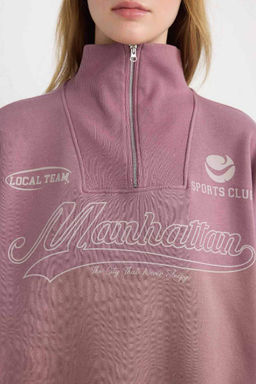 Женская крутая толстая толстая толстая толстовка оверсайз с широким кроем и воротником-стойкой сзади с принтом - Defacto фото 5