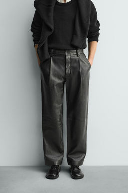 LEATHER STRAIGHT-LEG TROUSERS - Zara фото 2