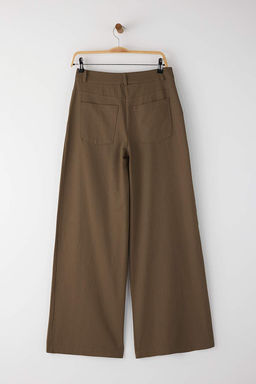 Kahverengi Ince Dokumlu Yumusak Tuseli %100 Pamuk Wide Leg/Genis Paca Pantolon TWOAW26PL00010 - Trendyolmilla фото 7