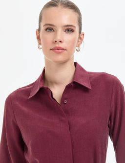 Bordo Comfort Fit Dokuma Elbise